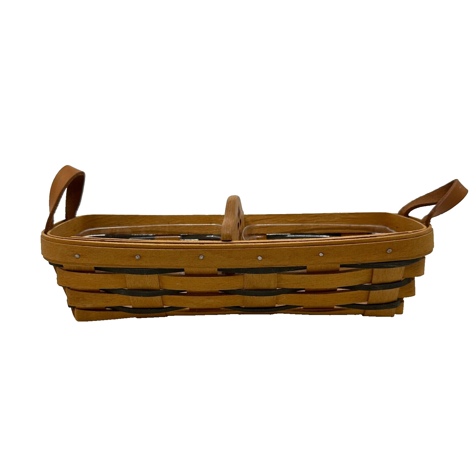 Vintage Longaberger Handwoven Basket With Leather Handle Woodcrafts Divider 1996 Vintage Longaberger Handwoven Basket With Leather Handle Woodcrafts Divider 1996
