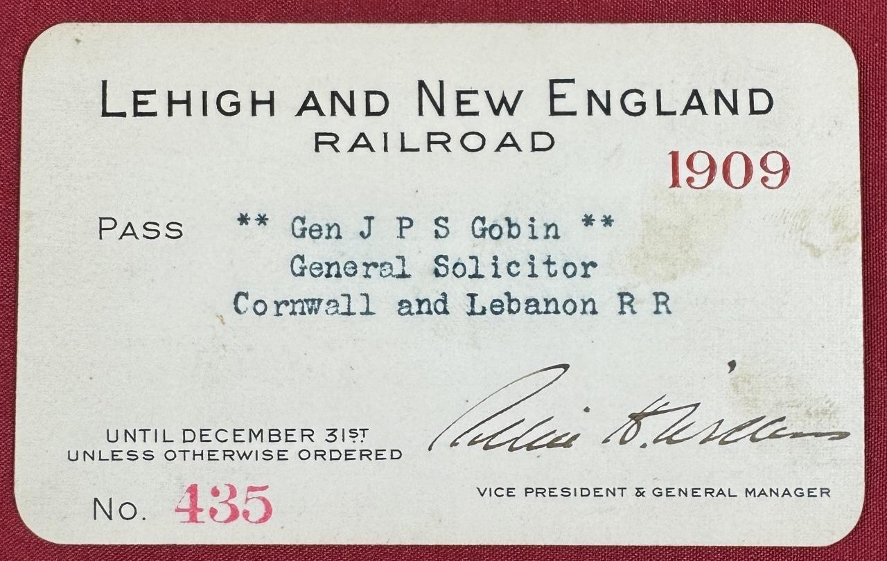 1909 Lehigh and New England Railroad Annual Cardstock Pass