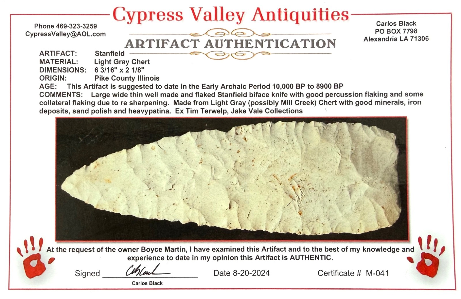 Stanfield Knife 100% Guaranteed Authentic Artifact Arrowhead Relic 2 COA’s