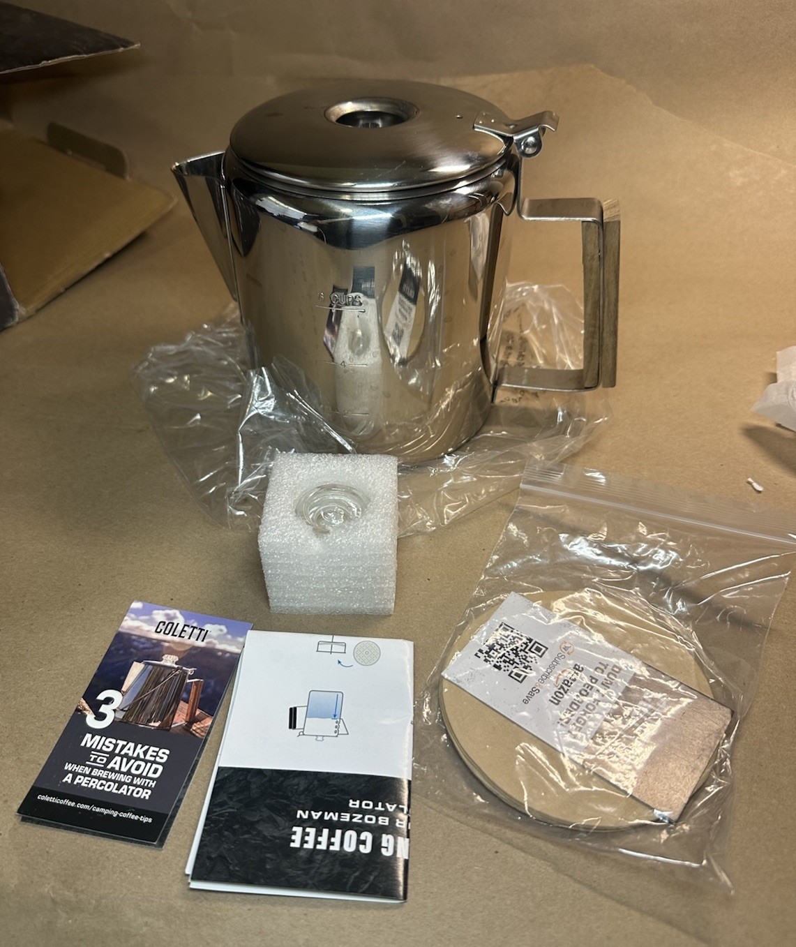 6-Cup Percolator Coffee Maker - Durable Stainless Steel for Camping & Home