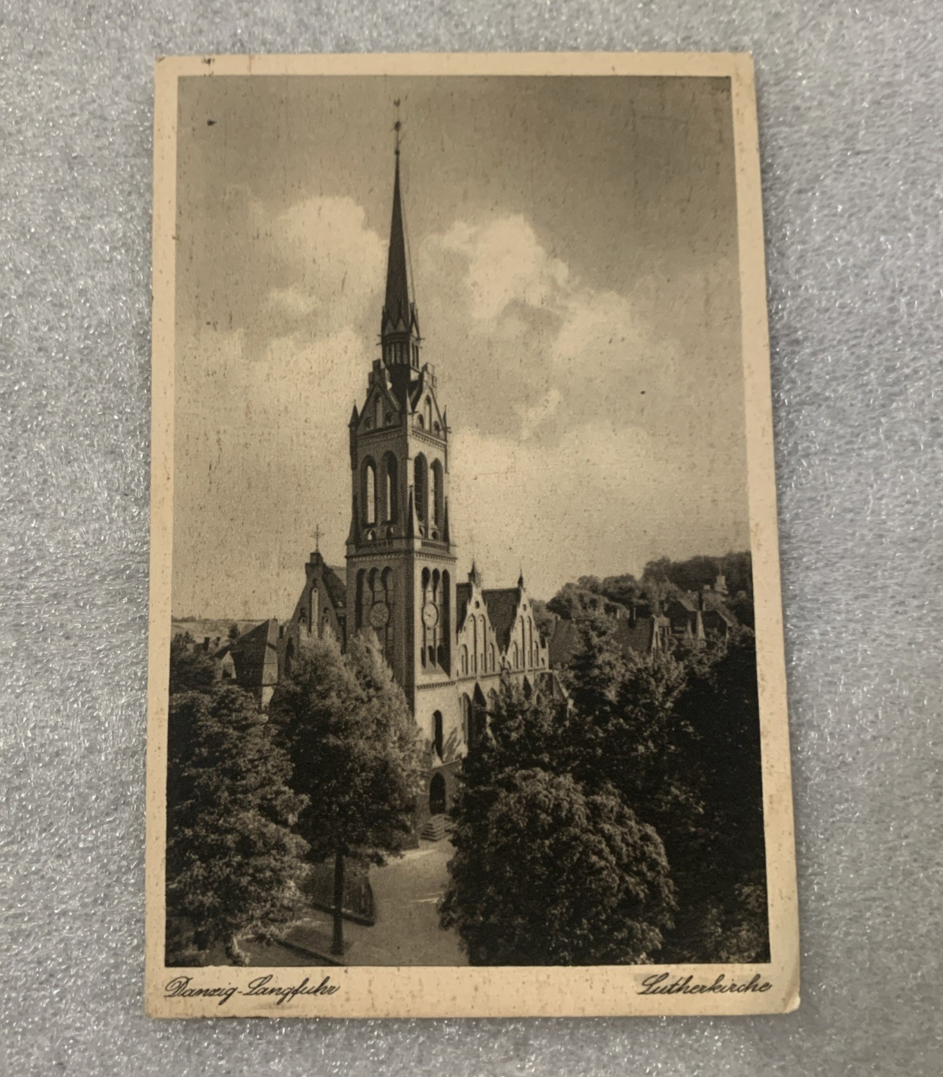 Postcard Danzig Lutherkirche Church Trees RPPC Posted