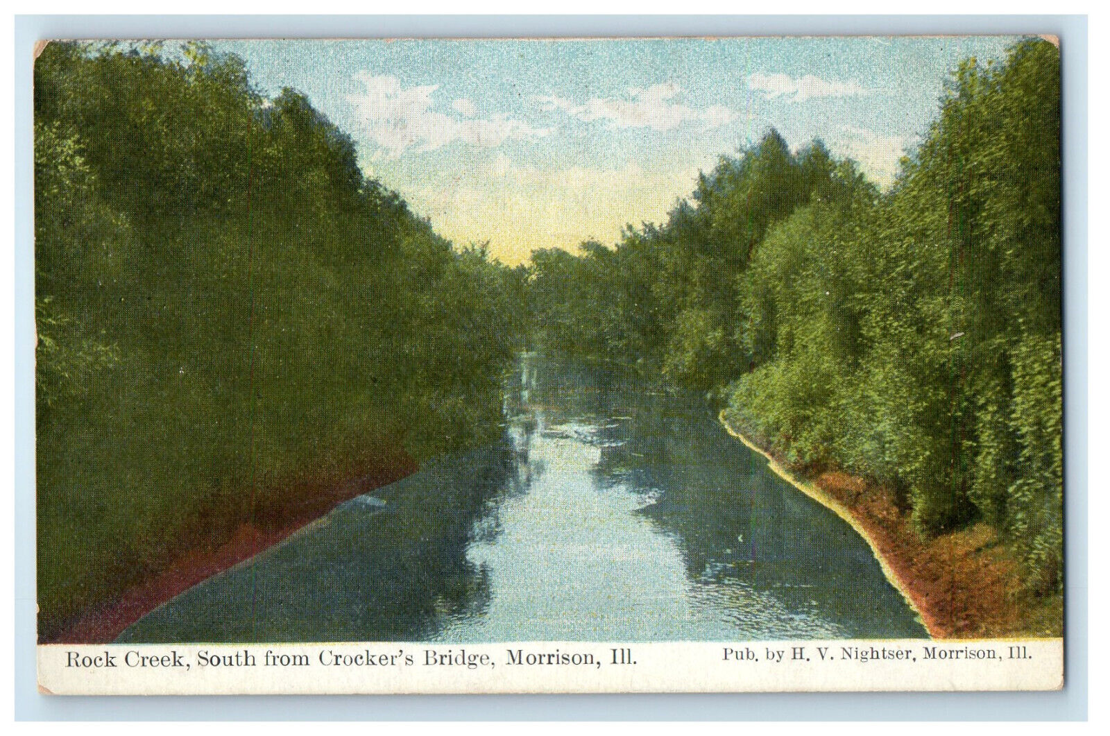 c1910 Rock Creek South From Crocker's Bridge Morrison Illinois IL Postcard