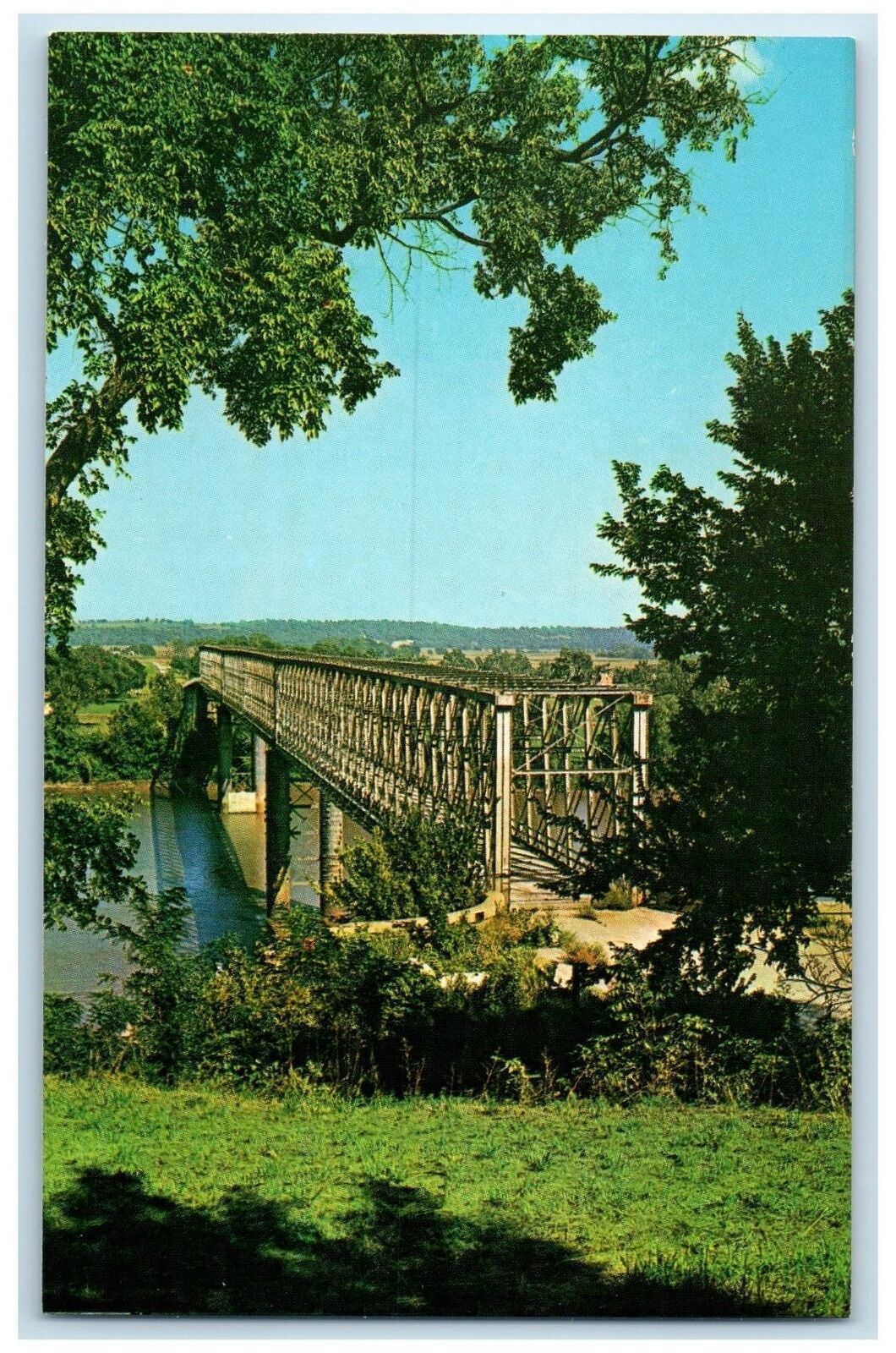 c1950's Old Truss Bridge River Lake Ft. Leavenworth Kansas Missouri MO Postcard