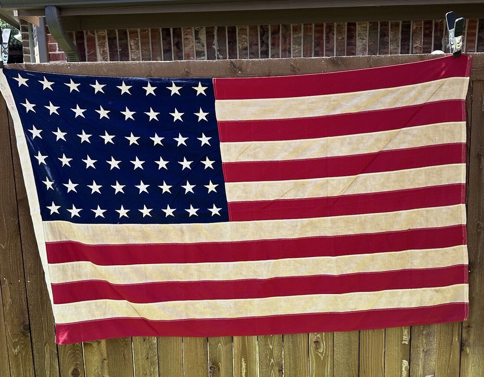 Vintage 1940s Wool 48 Star American Flag With Sewn Stars Defiance 44” X 68”