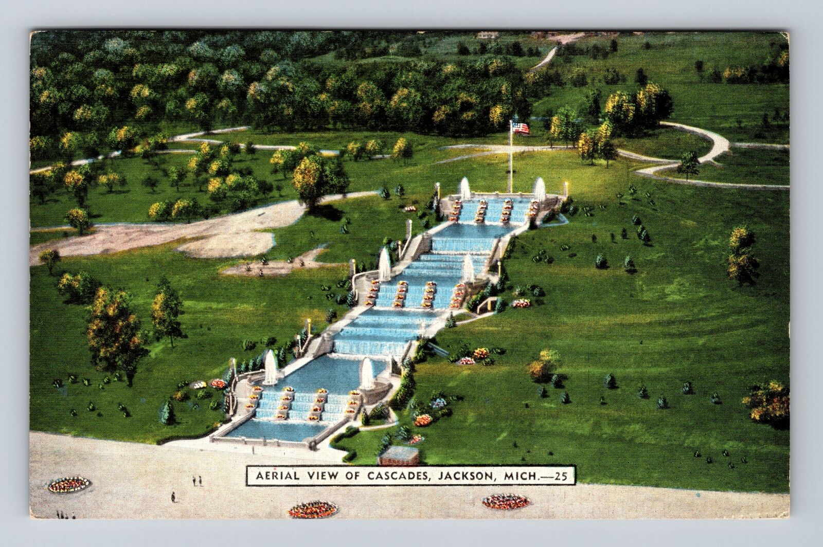 Jackson MI-Michigan, Aerial View Cascades, Antique Souvenir Vintage Postcard