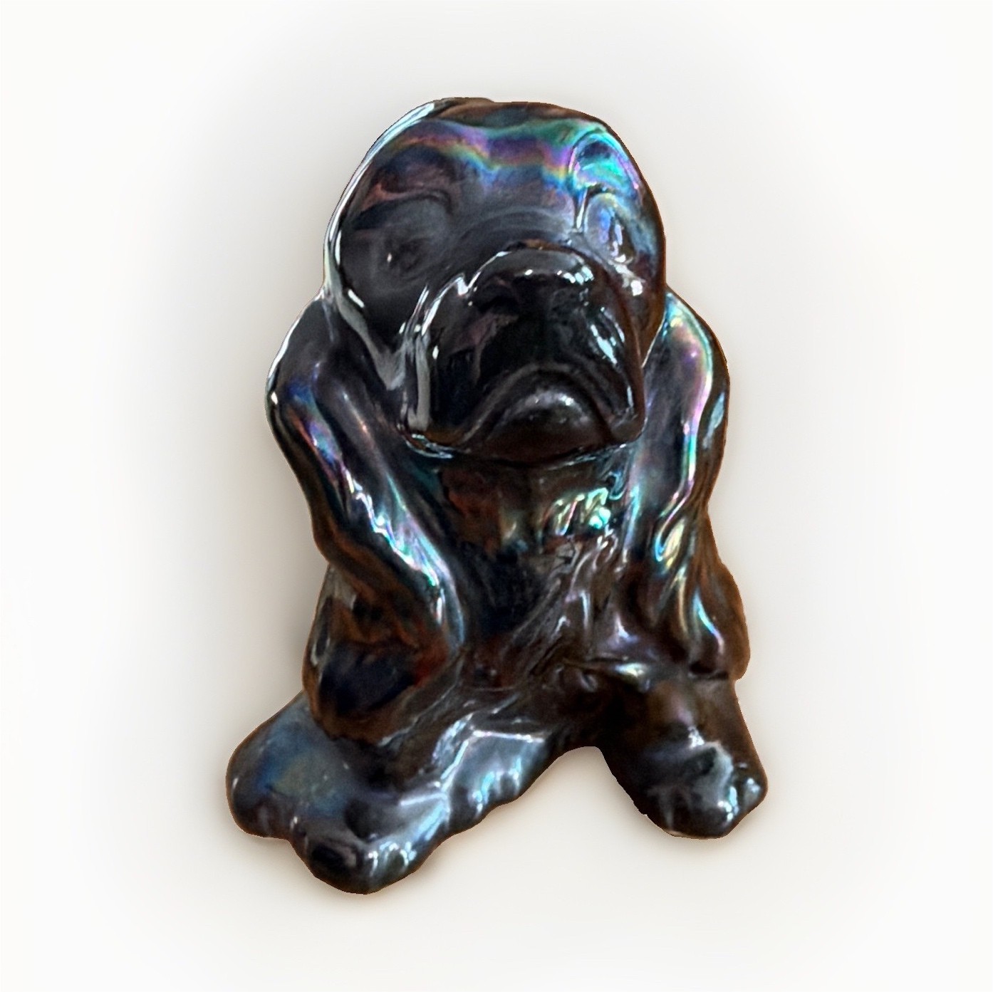 Vintage Ceramic Sad Puppy Dog Figurine, Iridescent Metallic Glaze Kitsch Decor Vintage Ceramic Sad Puppy Dog Figurine, Iridescent Metallic Glaze Kitsch Decor