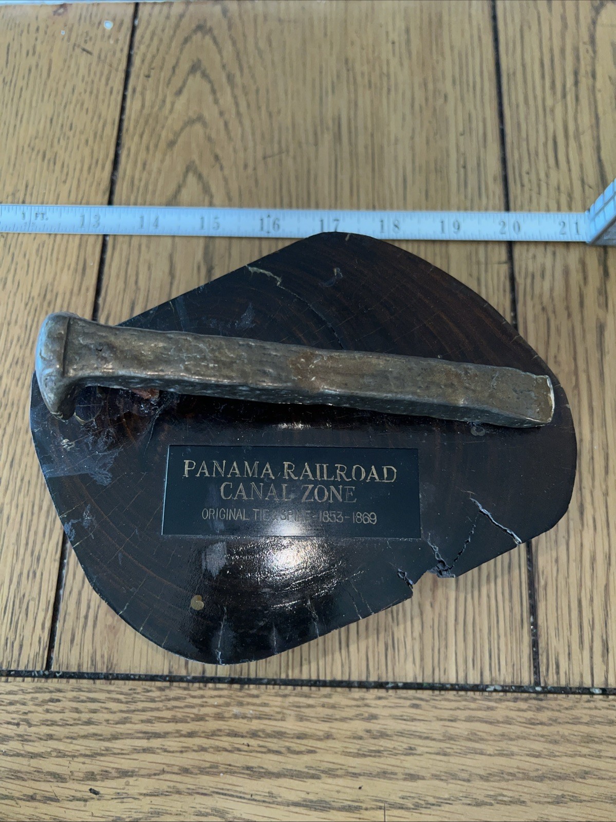 Original Rail Tie & Spike Panama Railroad 1853-1869 on Wood Original Rail Tie & Spike Panama Railroad 1853-1869 on Wood