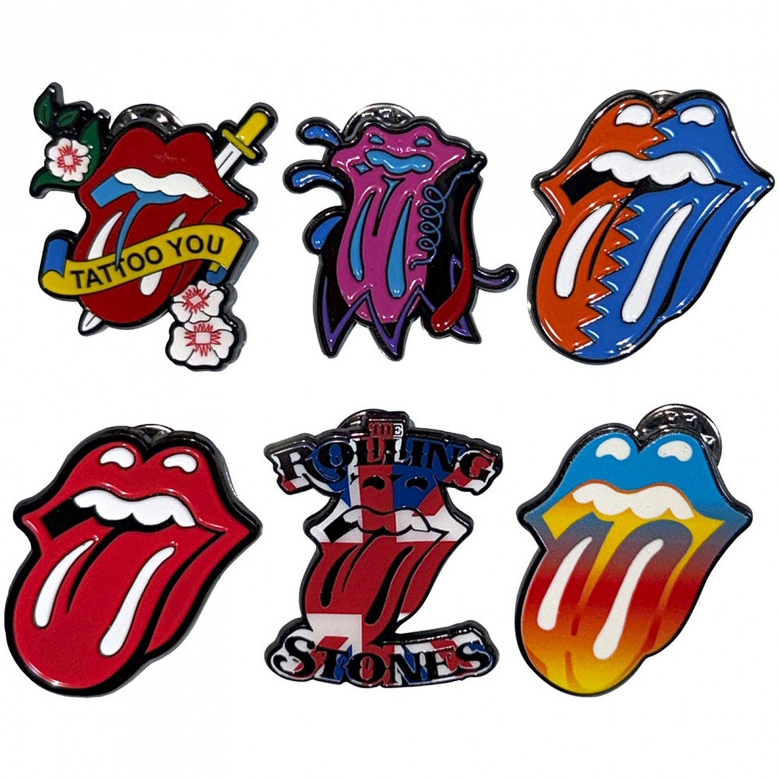 The Rolling Stones Tongues Evolution Boxed Enamel Pins - 6-Pack Multi-Color