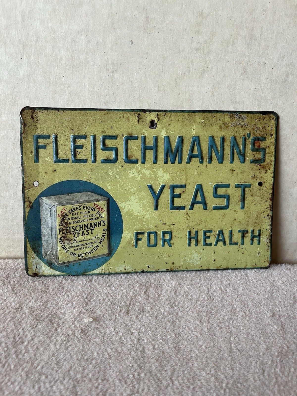 Antique Fleischmann’s Yeast For Health Embossed Tin Sign ~ Burdick Co, NY Antique Fleischmann’s Yeast For Health Embossed Tin Sign ~ Burdick Co, NY