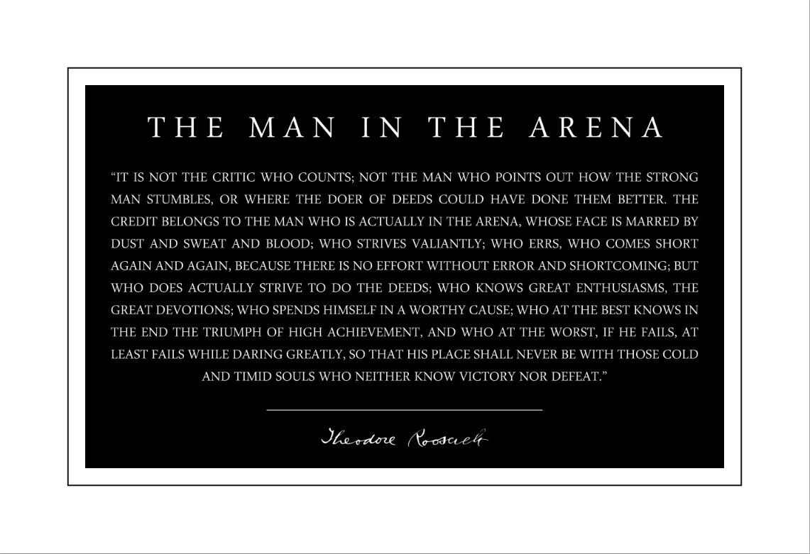 Theodore Teddy Roosevelt the Man in the Arena 13x19 Poster Quote Black and White