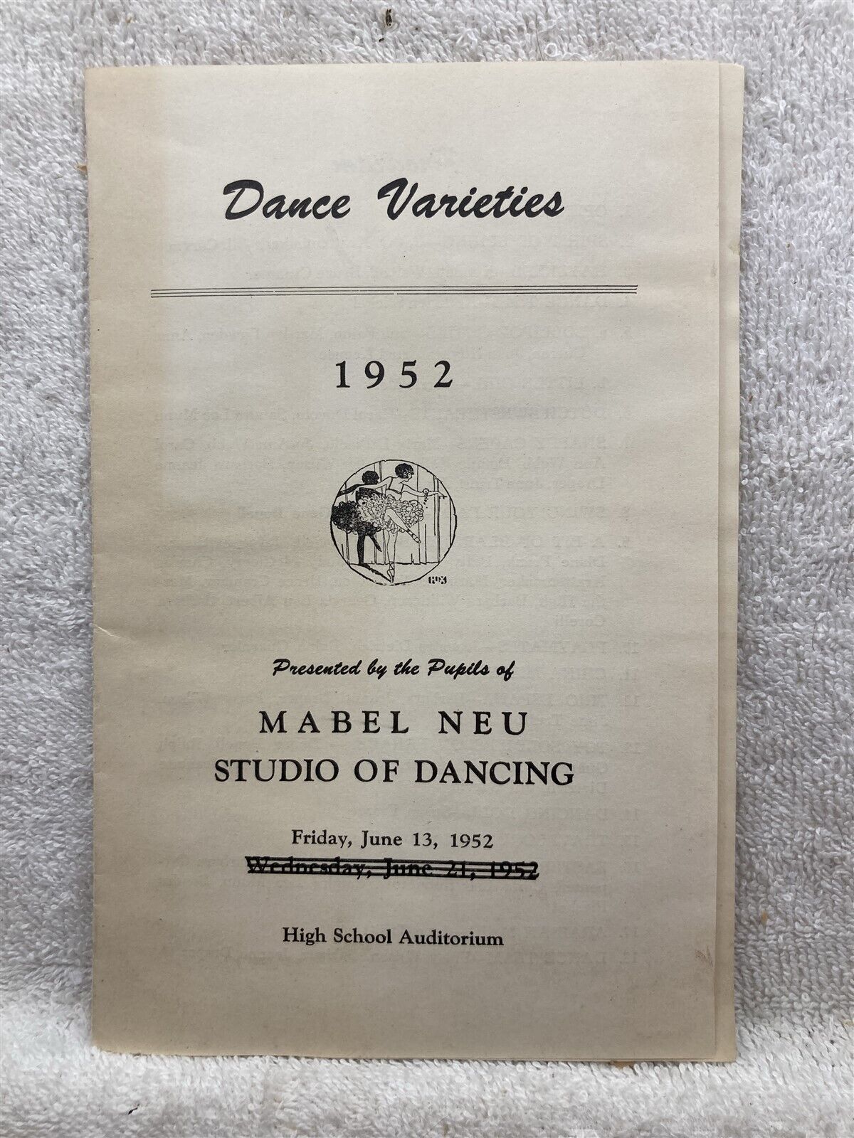 1952 Dance Varieties Mabel Neu Studio of Dancing Program Collingswood NJ Vtg