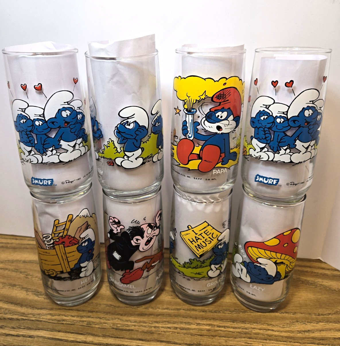 Vintage 1982 The Smurfs Painted Glass Tumbler Set Of 8 Papa Smurf Smurfette Vintage 1982 The Smurfs Painted Glass Tumbler Set Of 8 Papa Smurf Smurfette