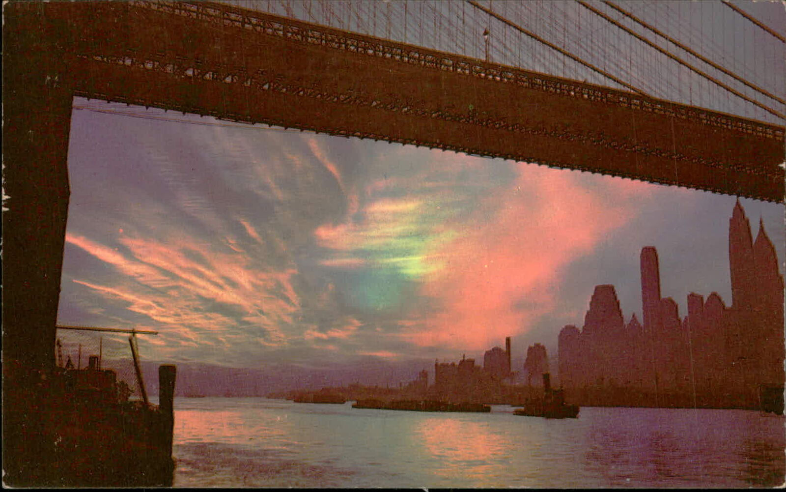 Postcard: SUNRISE OVER NEW YORK CITY The Brooklyn Bridge