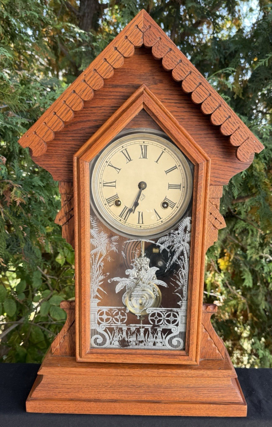 Antique C 1894 Ansonia CHELSEA Mantle Parlor Clock SEE VIDEO - OAK FINISH BEAUTY