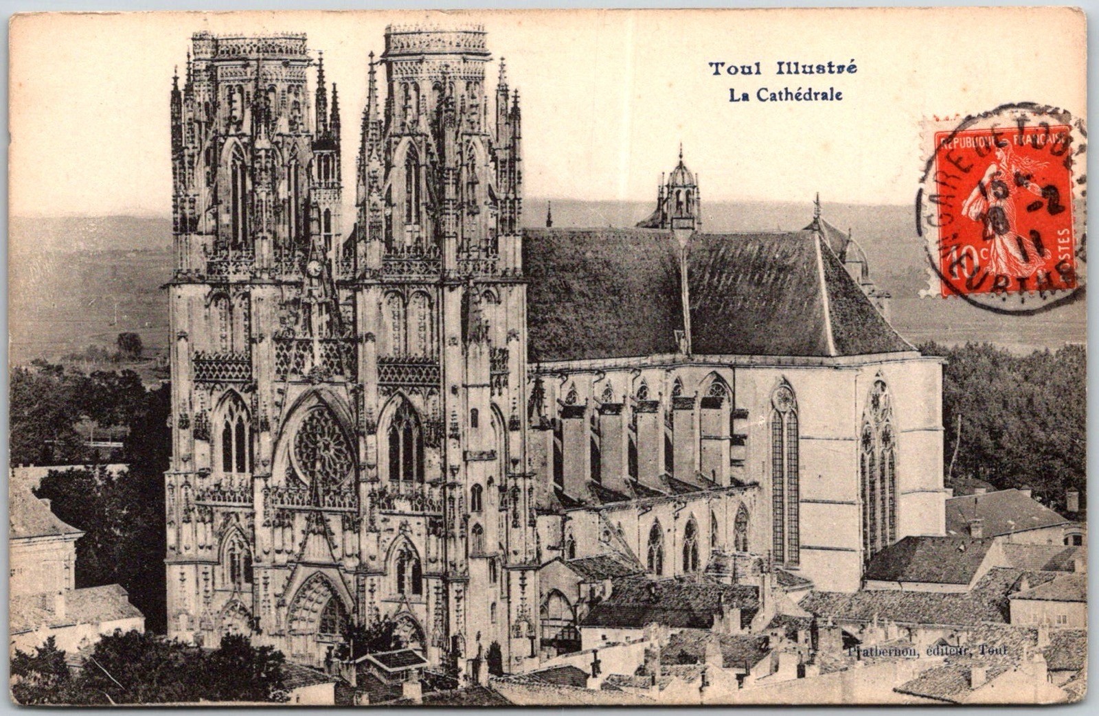 Cathedral Toul France C.1910s Sepia Tone Posted Postcard
