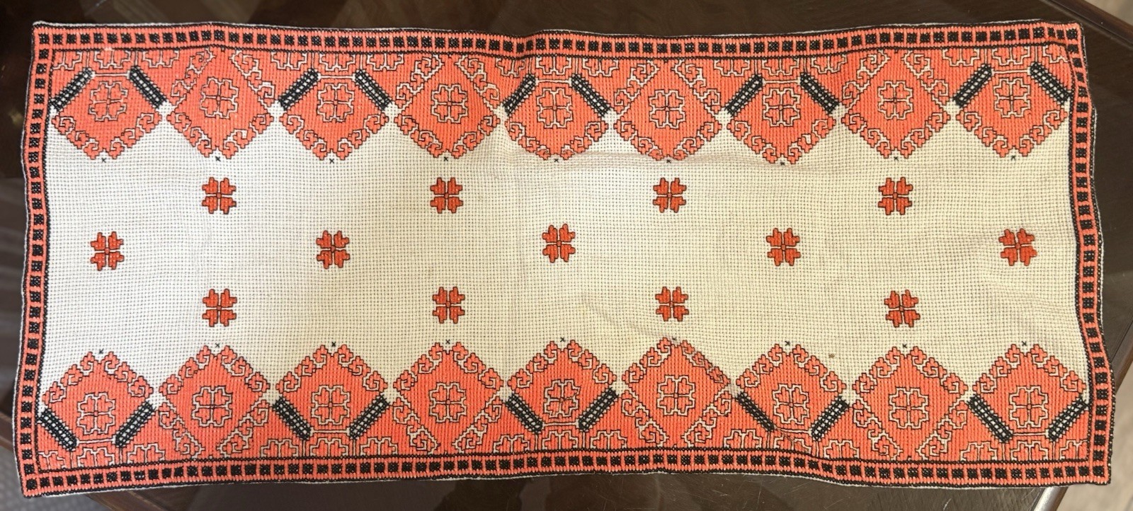 Vintage Ukrainian Hutsul Embroidery Table Runner Hand Stitched Folk Art Textile