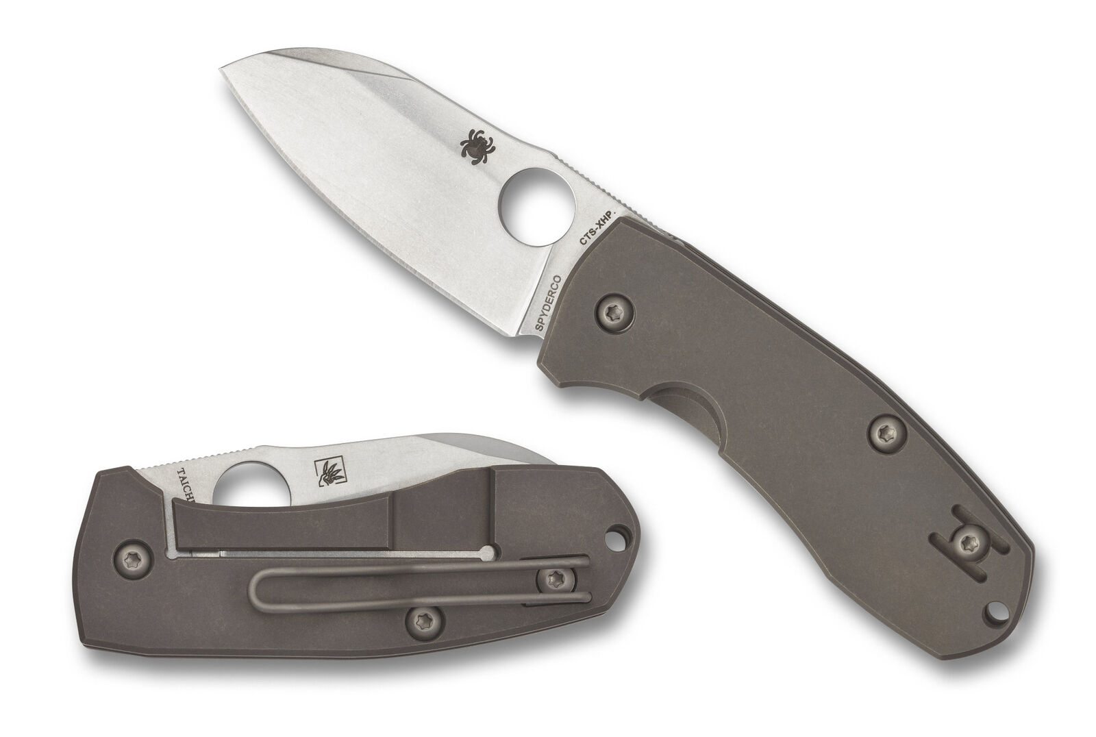 Spyderco Techno 2 Folding Knife C158TIP2 PlainEdge CTS-XHP Blade Titanium Handle