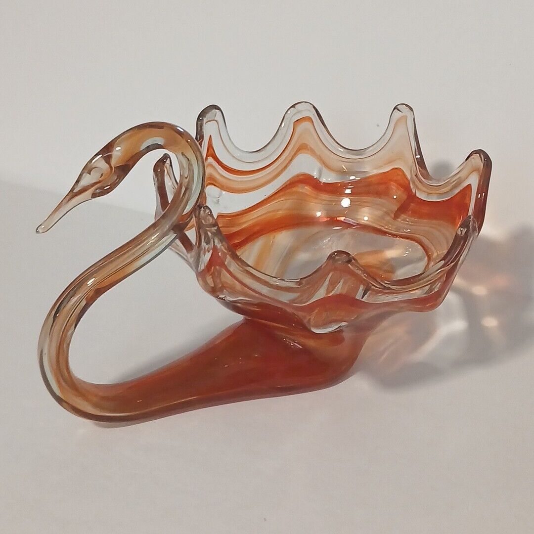 Vintage 1960's, Large Hand Blown Murano Style Swirl Art Swung Glass  Swan