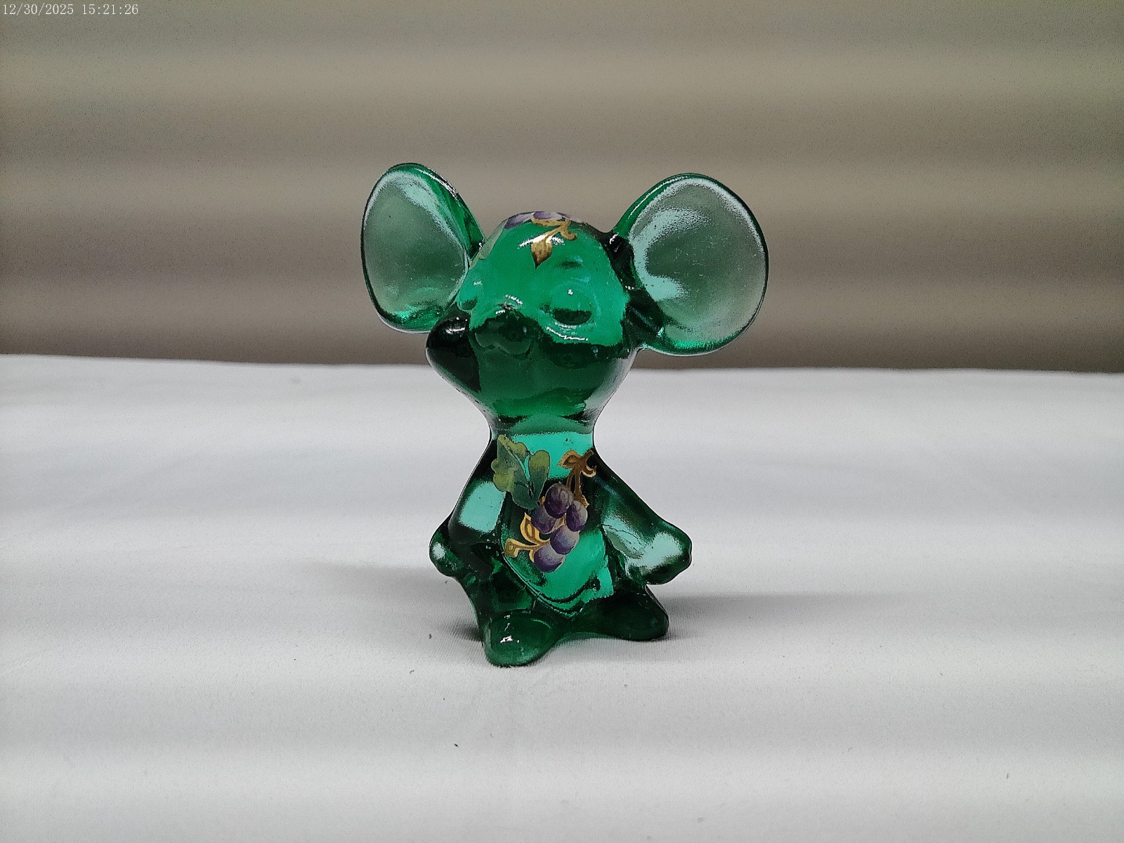 Fenton Emerald Green Glass Mouse Hand Painted by Jason McCleod