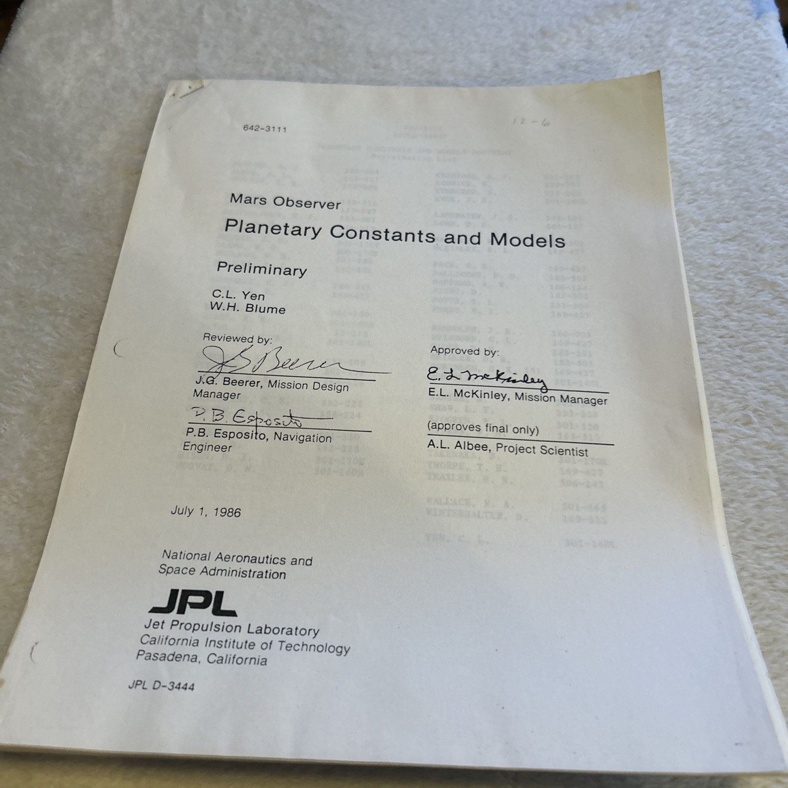Mars Observer Planetary Constants Models JPL 1986 report NASA HTF Space Mars Observer Planetary Constants Models JPL 1986 report NASA HTF Space