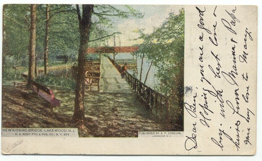 Lakewood NJ New Kissing Bridge c1904 Postcard New Jersey