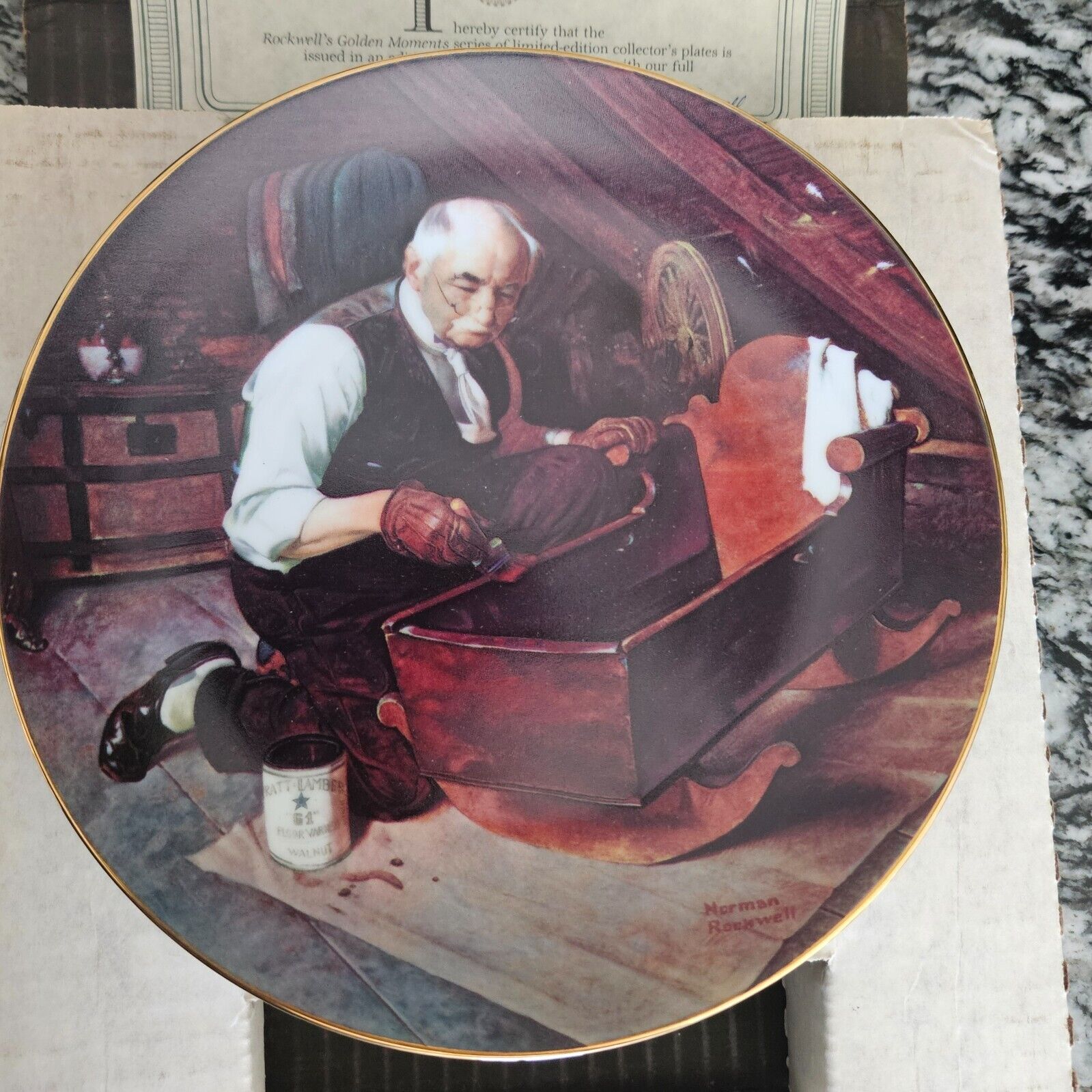 Vintage Norman Rockwell  “Grandpa’s Gift” Collector Plate - 1987 with stand