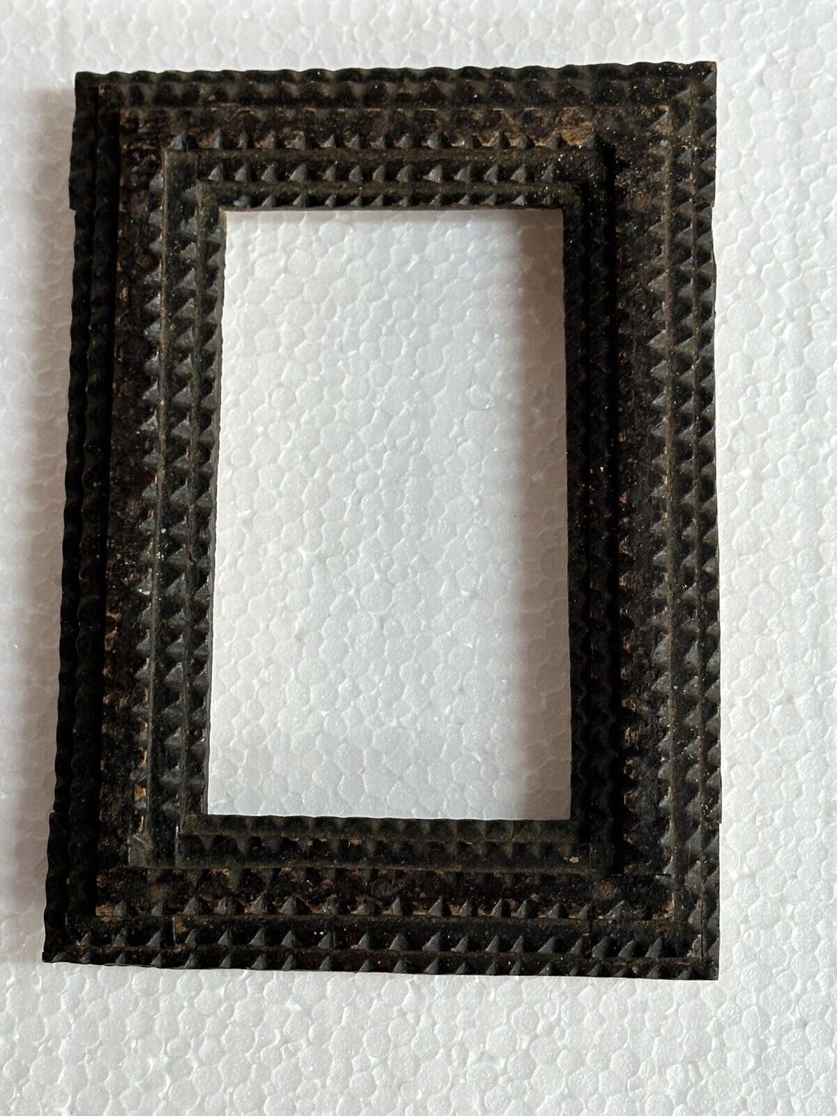 small Victorian chip carved tramp art frame early multi layer  1890s miniature