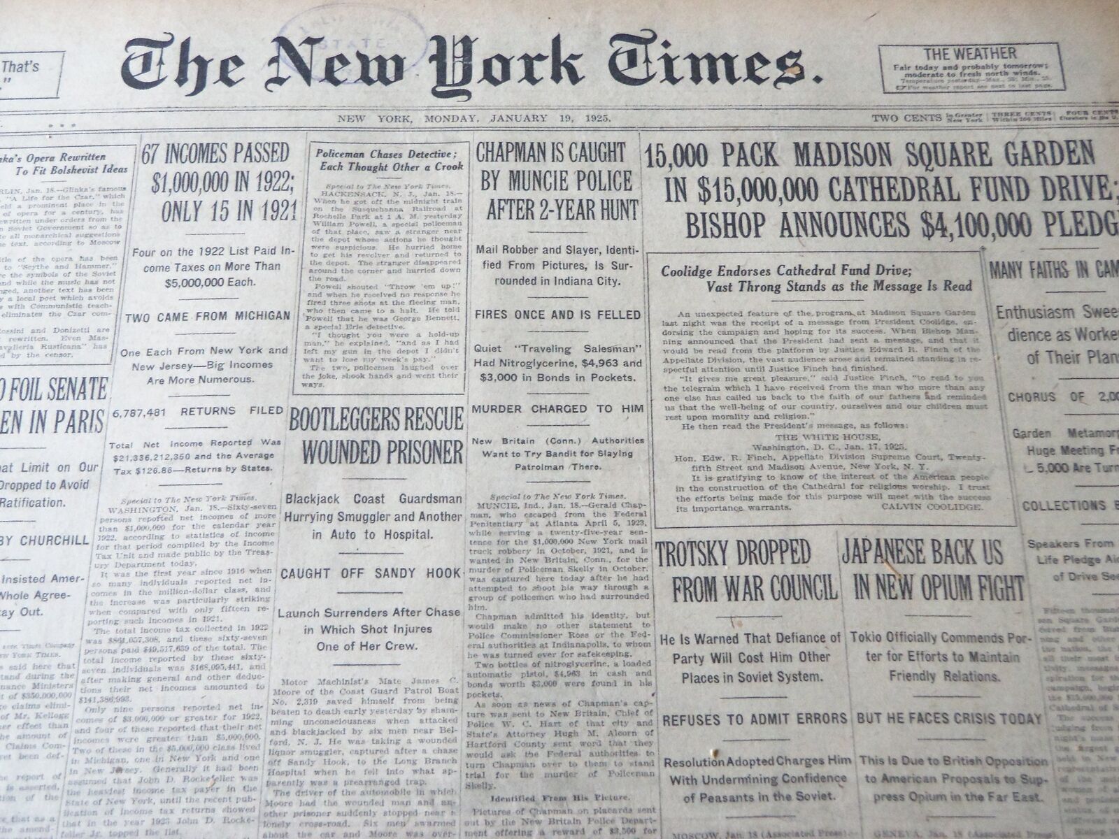 1925 JANUARY 19 NEW YORK TIMES - TROTSKY DROPPED FROM WAR COUNCIL - NT 7197