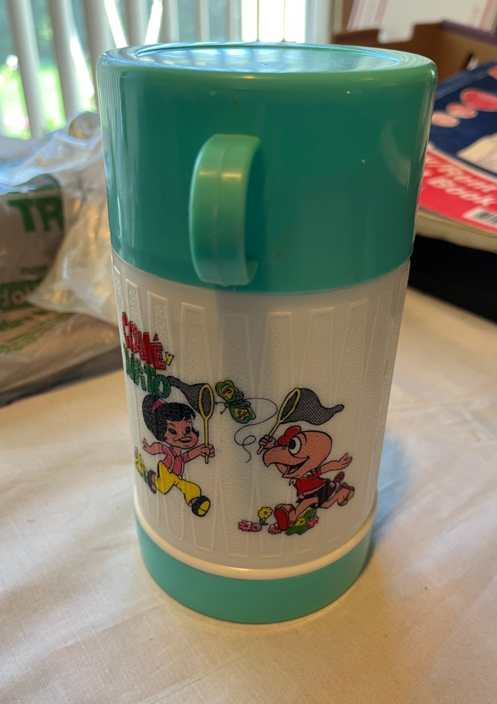 Vintage CONDORITO Coné y Yuyito Graphic Teal/White Thermos w/Lid Cup Chile Comic Vintage CONDORITO Coné y Yuyito Graphic Teal/White Thermos w/Lid Cup Chile Comic
