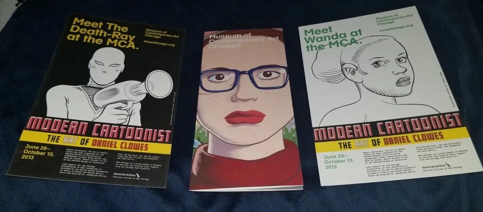 Dan Clowes MCA CHICAGO Museum Brochure and 2 flyers RARE Ghost World Eightball