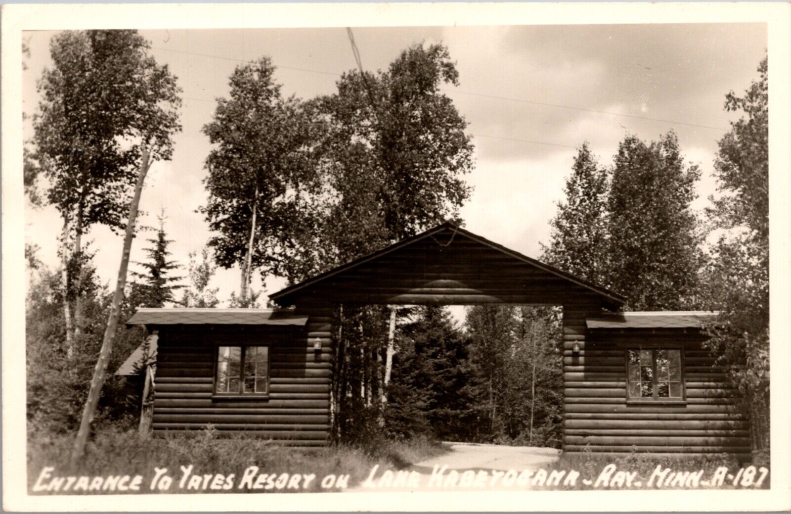 Real Photo Postcard Entrance to Yates Resort on Lake Kabetogama in Ray Minnesota