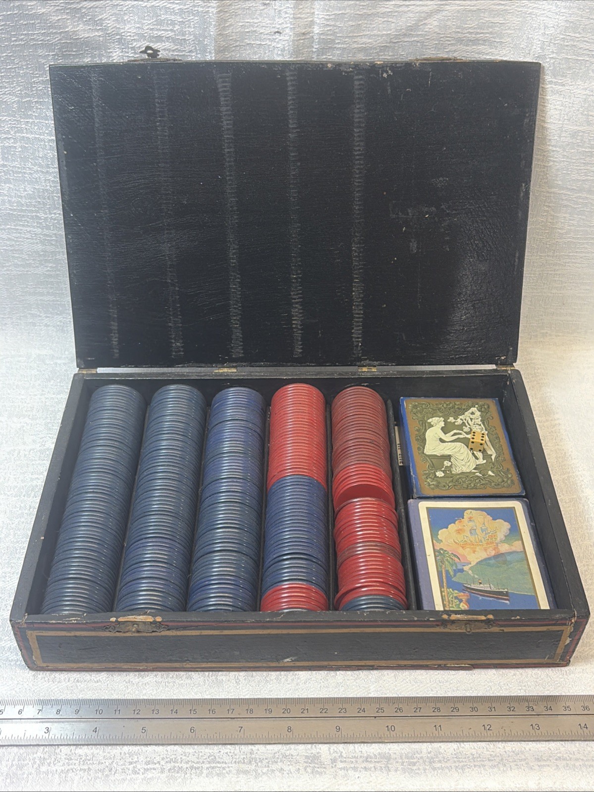 Antique c1890s NY Consolidated Triton No 42 Poker Set + 1915 Panama Cards