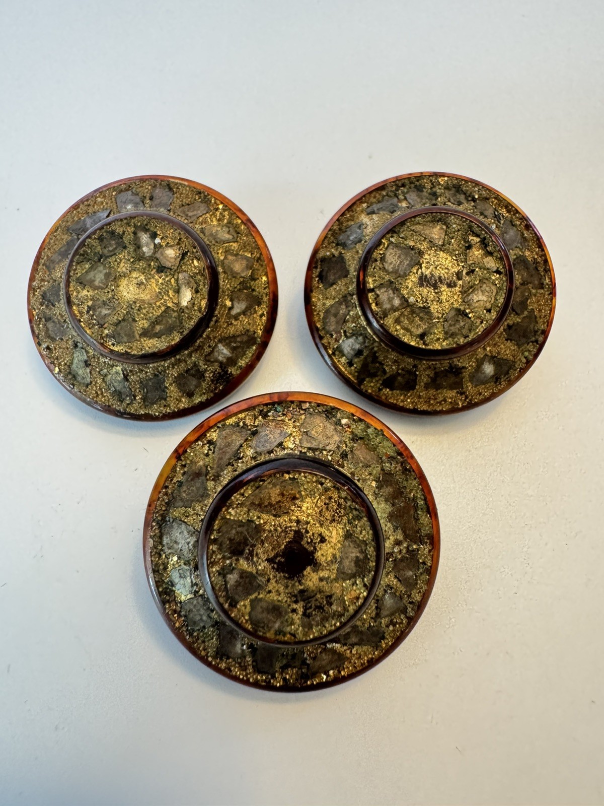 Large Vintage Bakelite Buttons Root Beer, Set of three, tested