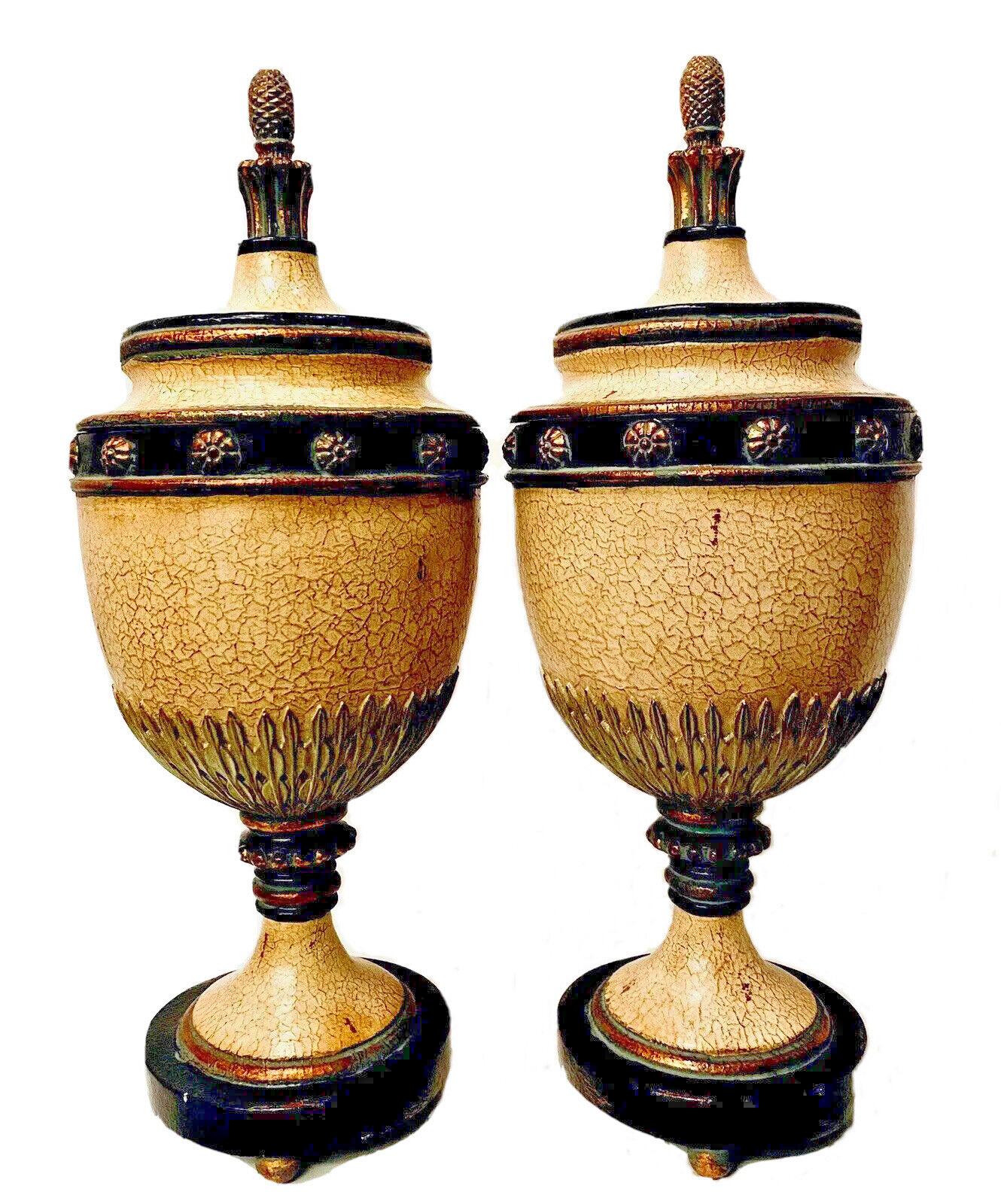 Sarreid LTD 24” Vintage Large Scale Covered Grecian Decorative Urns ~ A Pair