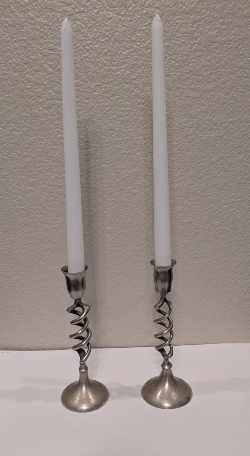 Vintage Pair Silver Tone Open Spiral Candlesticks 7.5\ Vintage Pair Silver Tone Open Spiral Candlesticks 7.5\