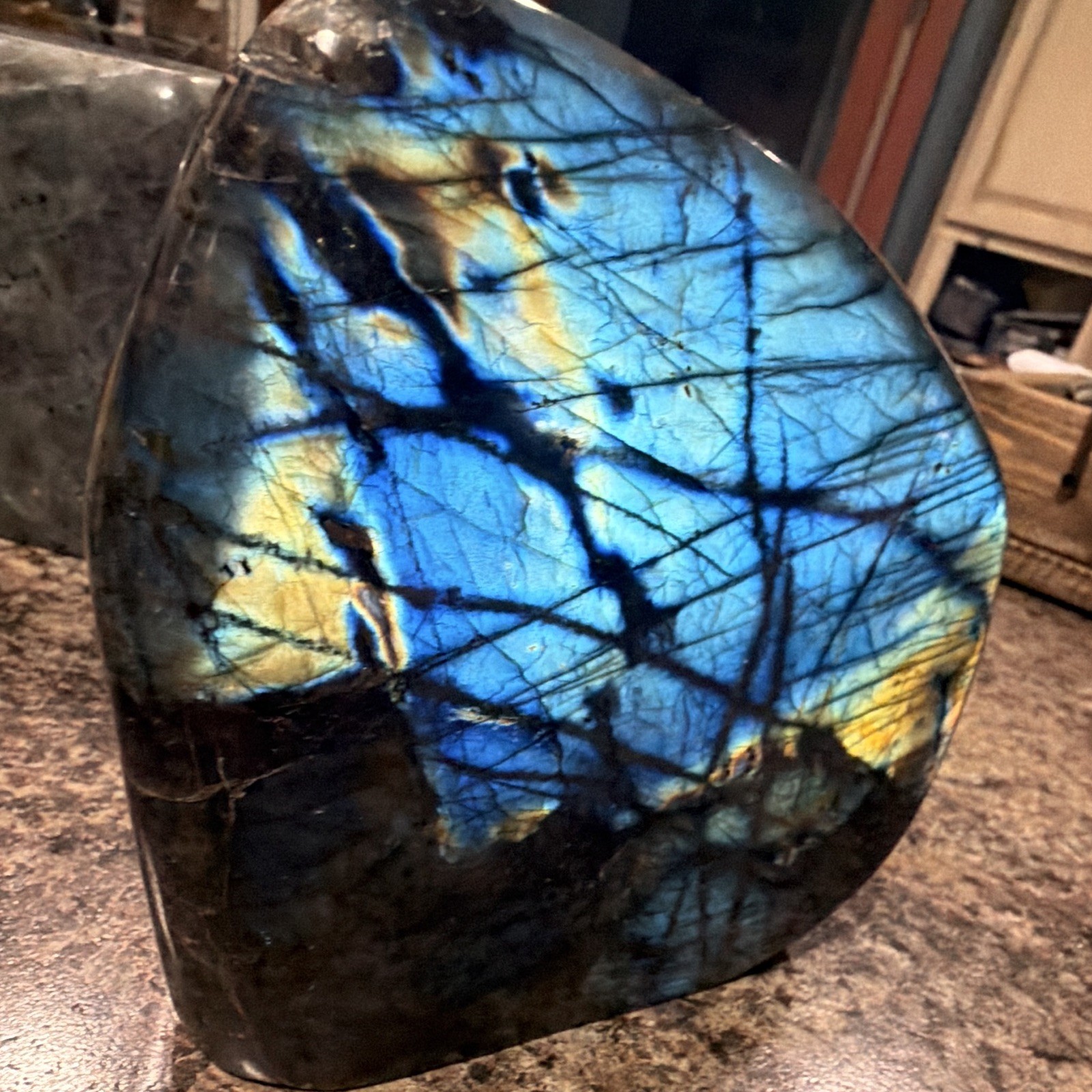 A pair -Polished Labradorite Blue Flash Crystal Freeform Display  Stone Specimen