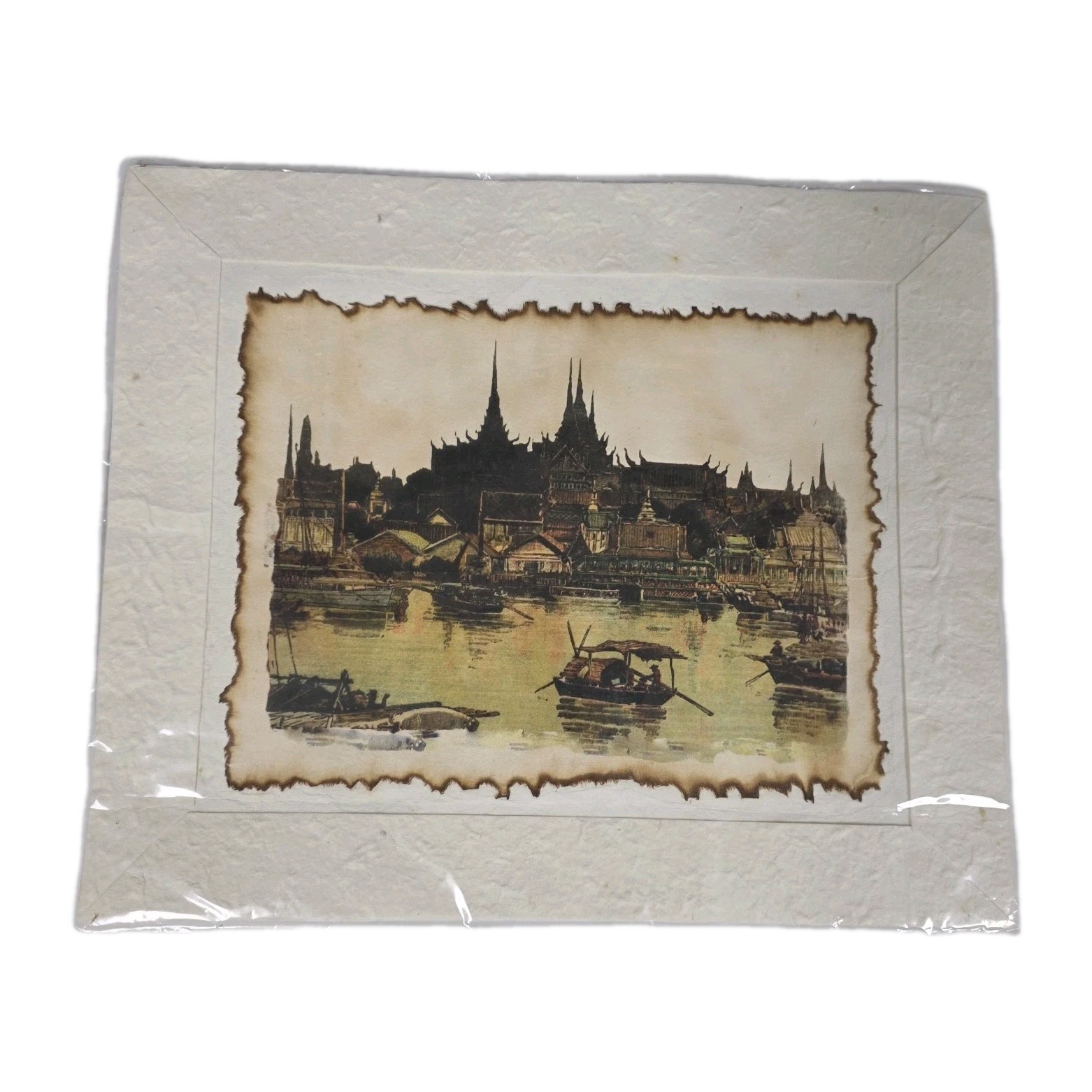 Thai Grand Palace Bangkok Print Mulberry Rice Paper Burnt Edge Souvenir 14x13