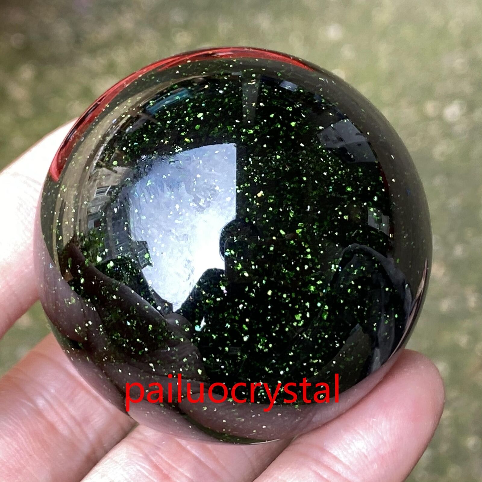 1pc Green Gold Sand Ball Quartz Crystal Sphere Reiki Healing Gem 50mm+