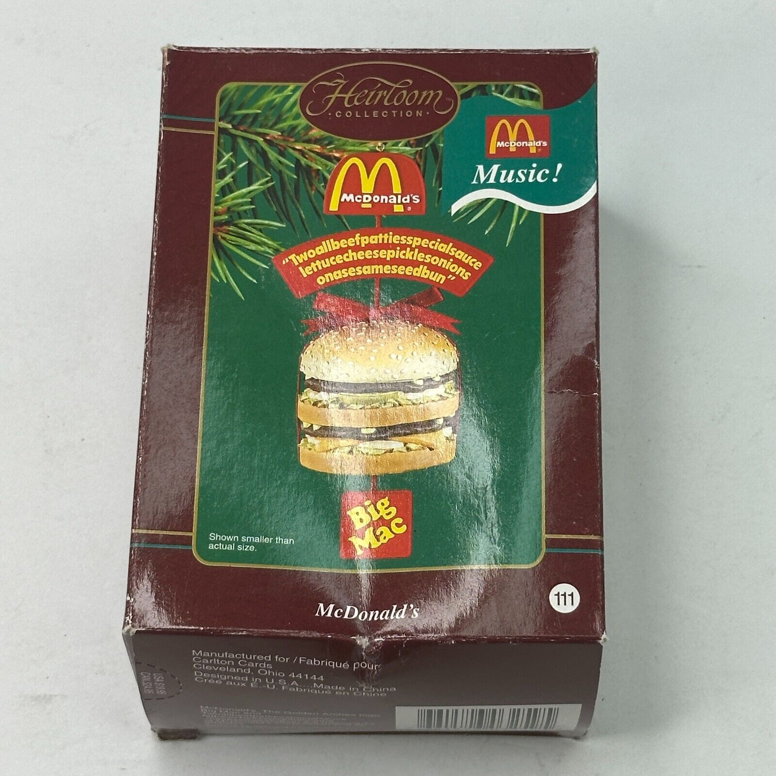 Hierloom Collection Carlton Cards Mcdonald's Big Mac Musical Christmas Ornament
