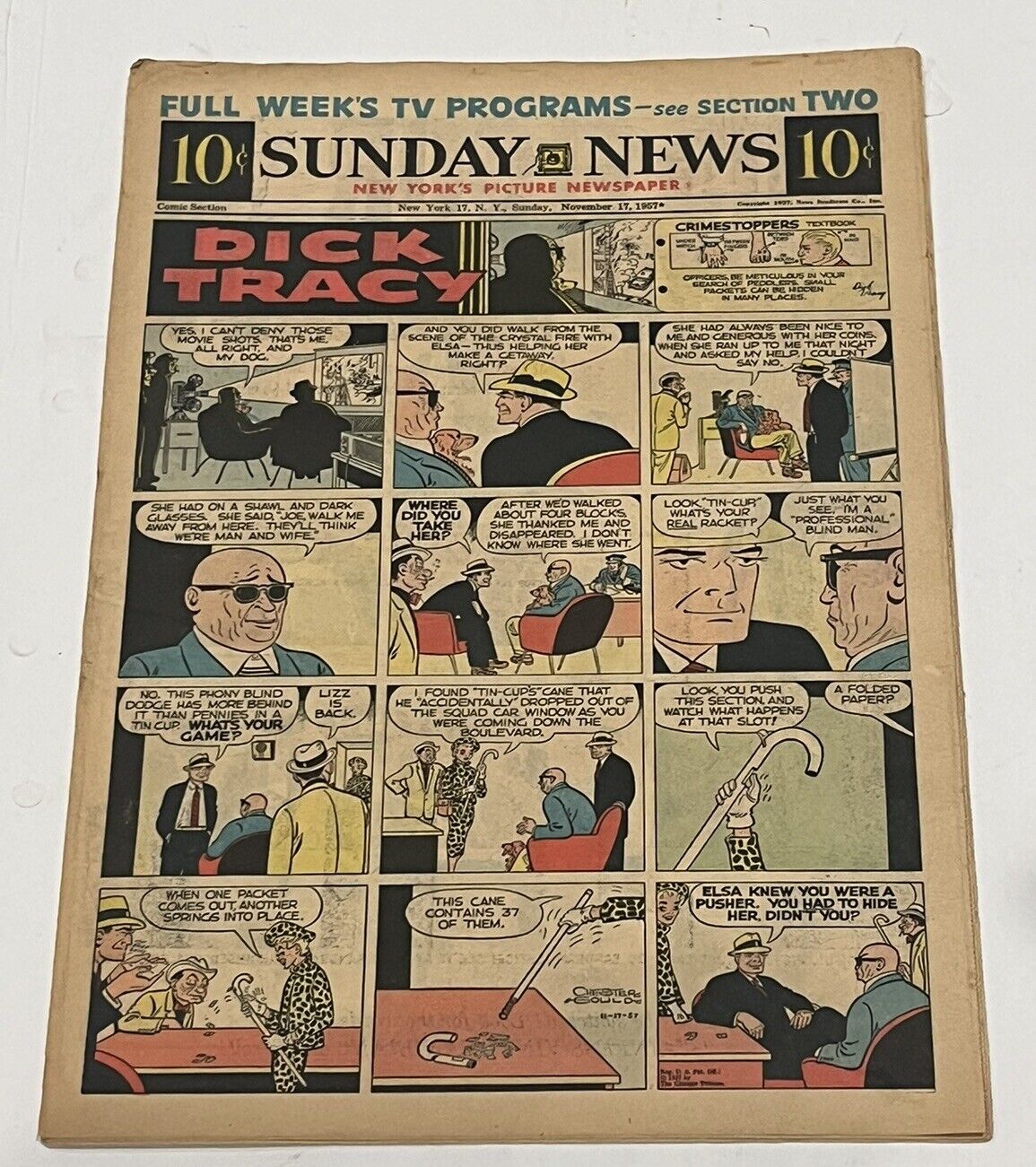 Sunday News Comic Strip Newspaper Insert Dick Tracy Terry Annie November 17 1957