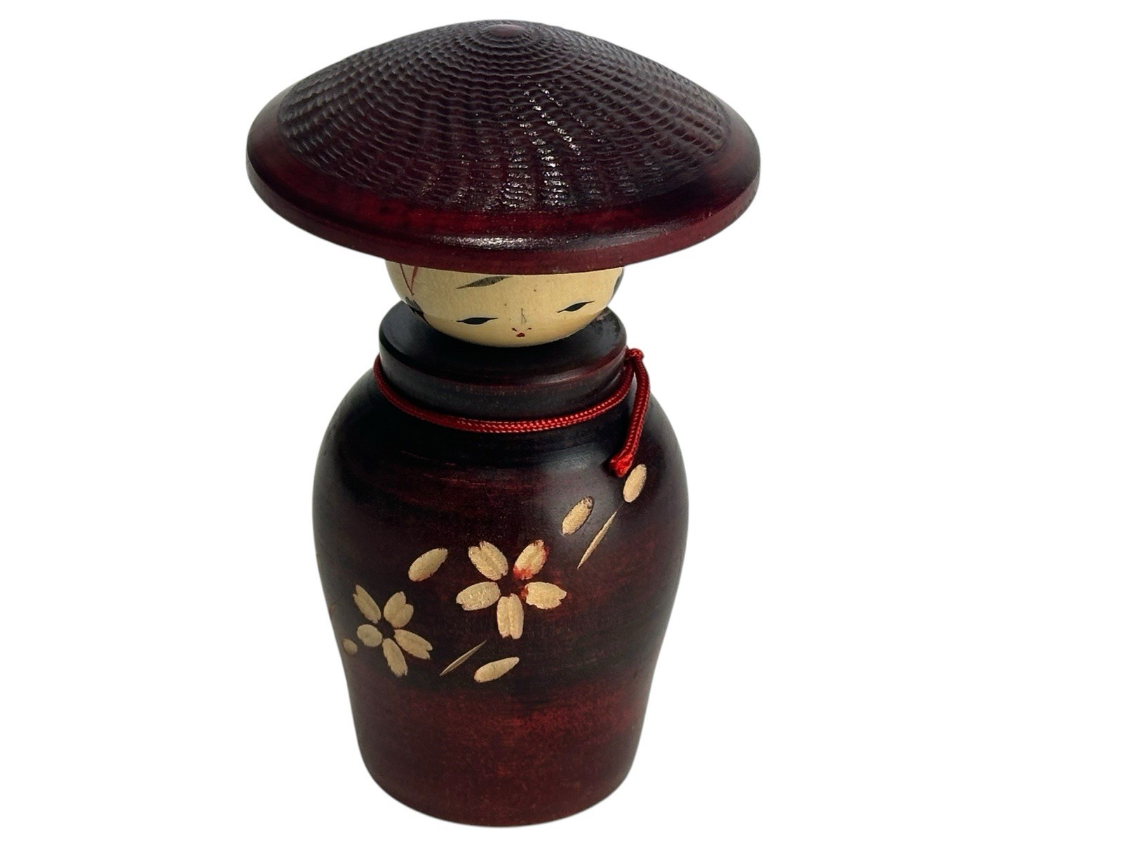 Vintage Japanese Kokeshi Doll Wood Figurine Floral Wide Hat 5 Inch Japan Vintage Japanese Kokeshi Doll Wood Figurine Floral Wide Hat 5 Inch Japan