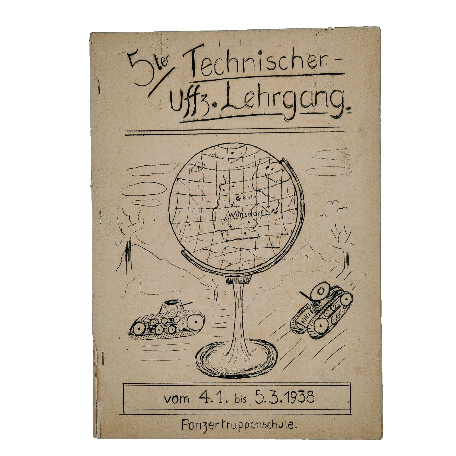 Original 1938 Panzertruppenschule Wünsdorf Booklet 5th NCO Course 34pp Cartoons