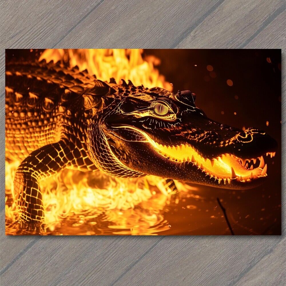 POSTCARD Alligator from Hell Fire Evil Unusual Demon Devil Animal Funny Unusual