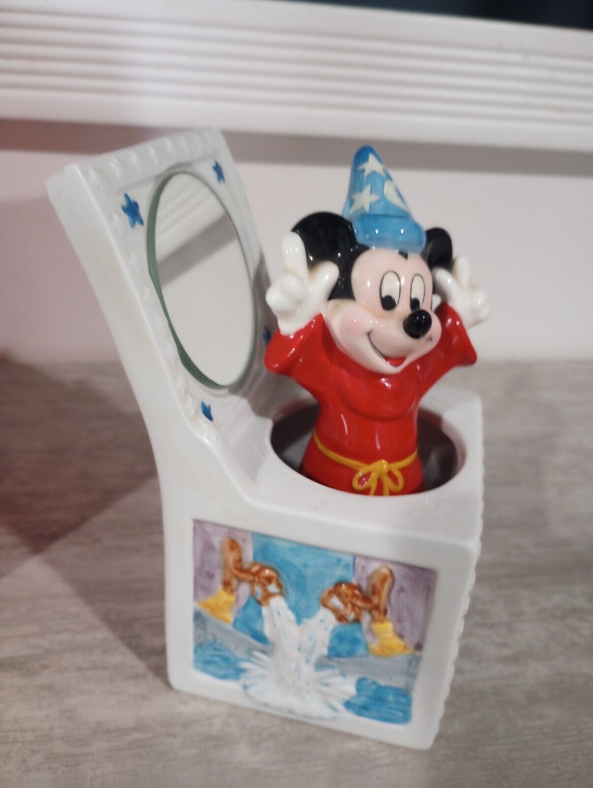 Schmid Disney Mickey Mouse Music Box Fantasia SORCERER Animated Ceramic Rare