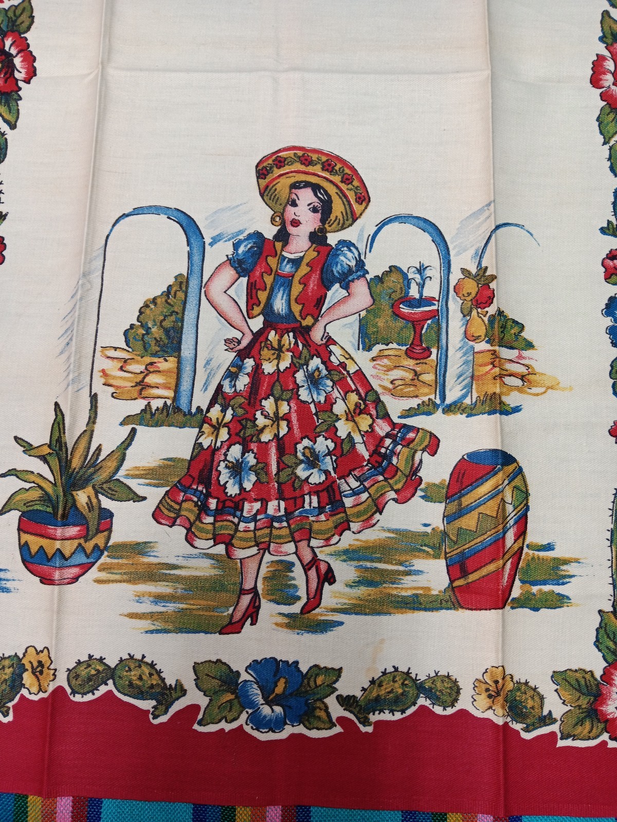 Vintage Mexican towels 2 Red White dancing Senorita High Heels Vintage Mexican towels 2 Red White dancing Senorita High Heels