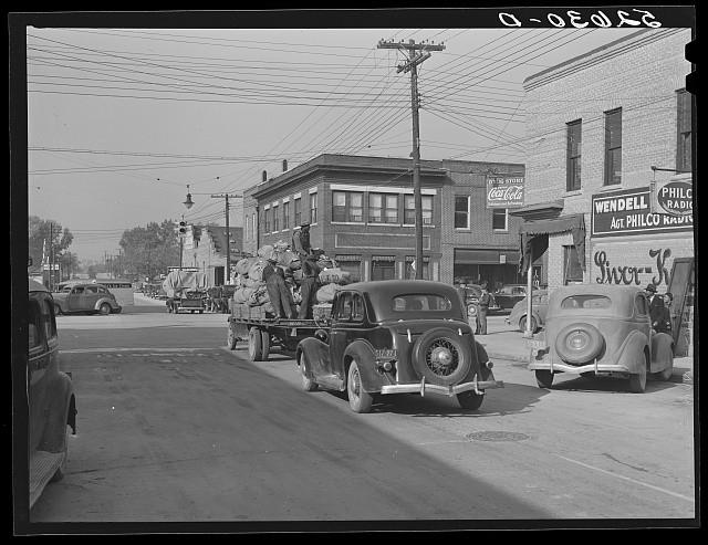 Photo:Wendell North Carolina 1939 Tobacco Auction Truckload on Main Street