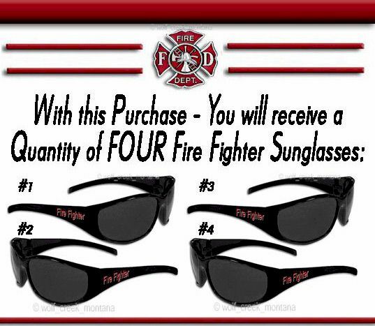 Lot of 4 Firefighter SUNGLASSES Fire Fighter Rescue Fireman Hero Shades Dad HOT'