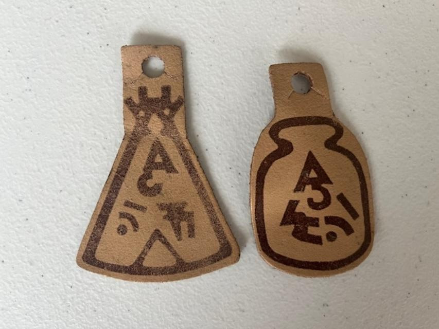 2 Vintage 1969 Boy Scouts Leather Button Tags Eagle Indian Camp 2 Vintage 1969 Boy Scouts Leather Button Tags Eagle Indian Camp