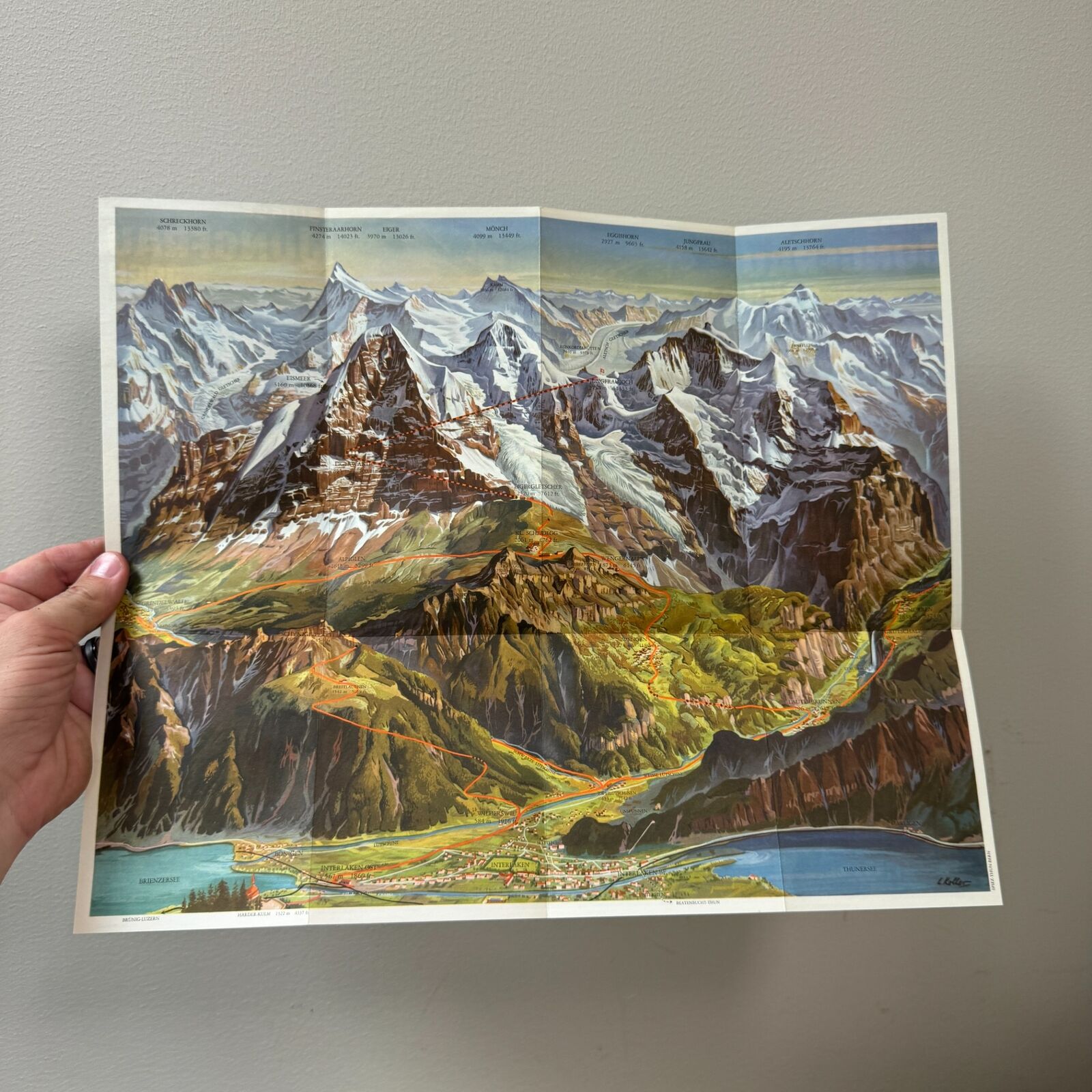 VTG c.1960s Jungfrau Railway Travel Brochure w/ Mountain Map Swiss Switzerland 