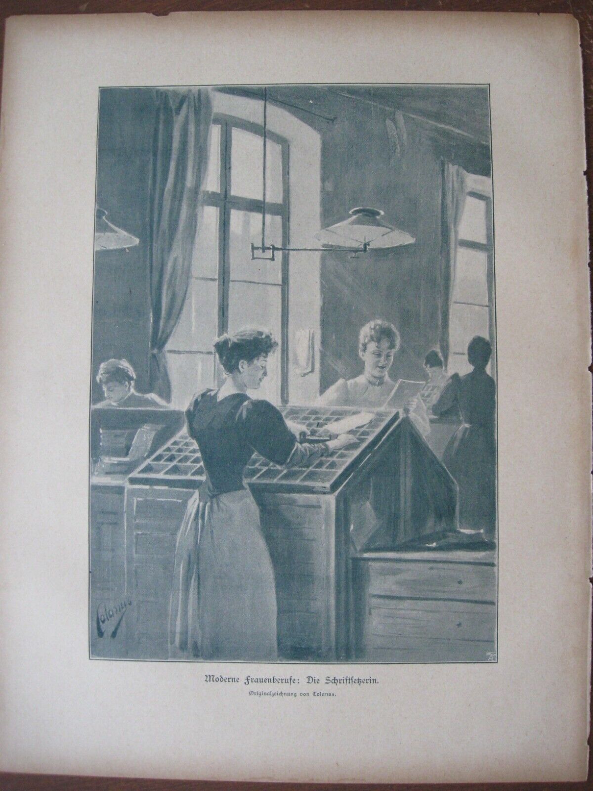 1895 Art Print - The MODERN WOMAN as TYPESETTER Setting Type WORKING WOMEN